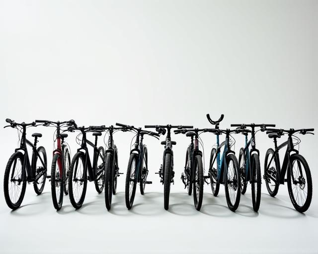 A diverse selection of bicycles including e-bikes and road bikes
