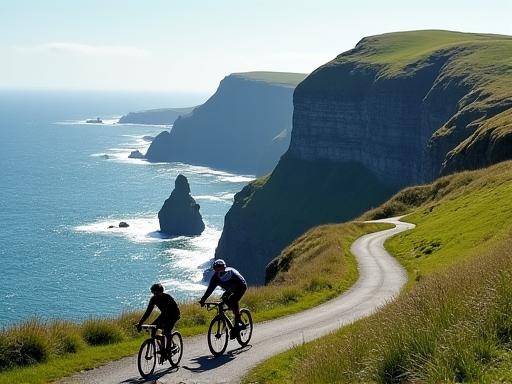Cyclists riding near the iconic Cliffs of Moher